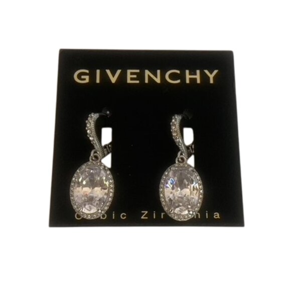 Givenchy Silver Tone Cubic Zirconia Oval Earrings Set NEW - Picture 1 of 6